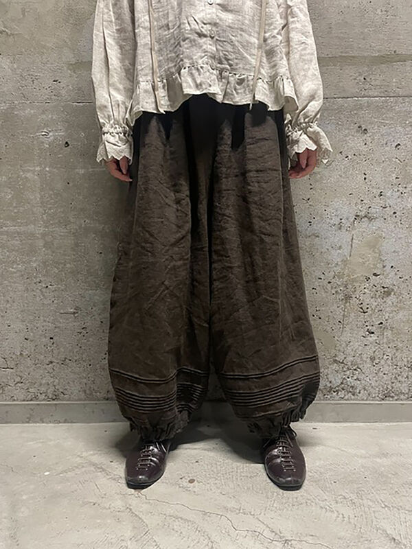 立川店/EC限定】リネンルナポケットフリルパンツ（ブラック/ベージュ