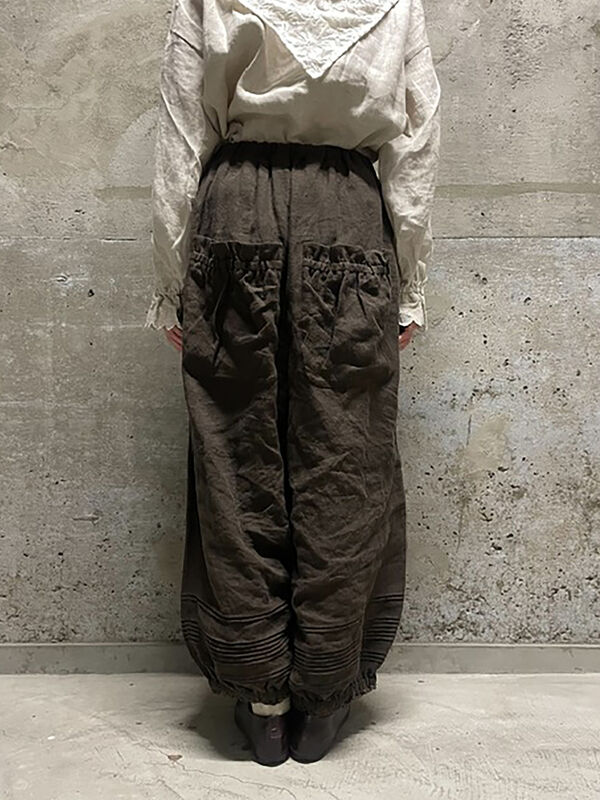 立川店/EC限定】リネンルナポケットフリルパンツ（ブラック/ベージュ