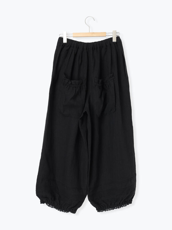 立川店/EC限定】リネンルナポケットフリルパンツ（ブラック/ベージュ