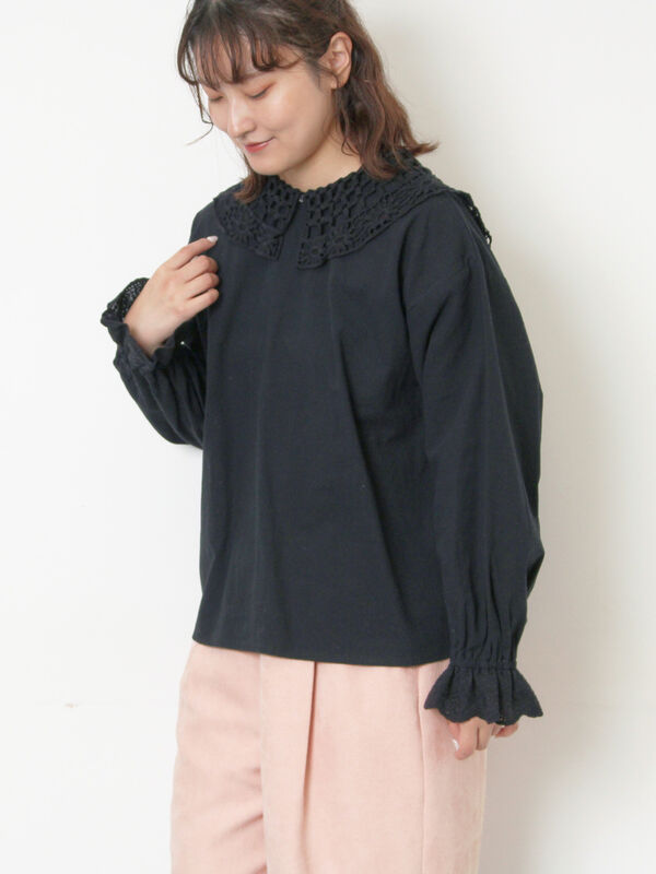【WEB限定】前後2WAYレース襟ブラウス（ブラック）｜Samansa Mos2（サマンサ モスモス）通販