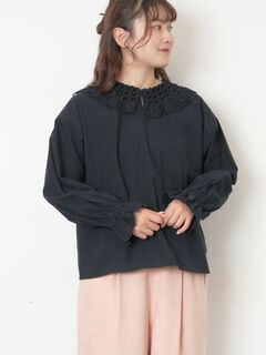 ✧︎新品✧︎♡︎ジャス♡レース衿シアーブラウス/ブラック/2（M） フリルシアーブラウス（ブラック/ブラウン/ネイビー/アイボリー