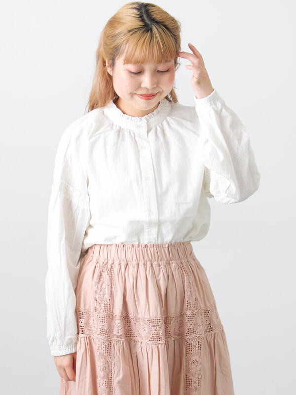 袖シャーリングギャザーブラウス（オフホワイト/ブラック/サックスブルー）｜Samansa Mos2（サマンサ モスモス）通販