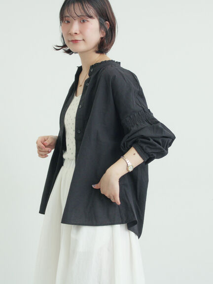 袖シャーリングギャザーブラウス（オフホワイト/ブラック/サックスブルー）｜Samansa Mos2（サマンサ モスモス）通販