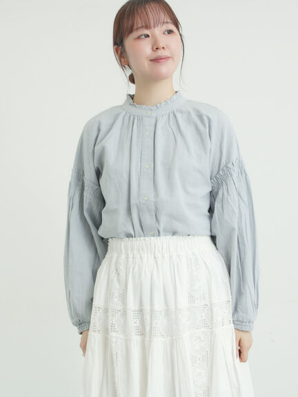 袖シャーリングギャザーブラウス（オフホワイト/ブラック/サックスブルー）｜Samansa Mos2（サマンサ モスモス）通販