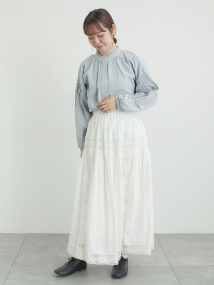 袖シャーリングギャザーブラウス（オフホワイト/ブラック/サックスブルー）｜Samansa Mos2（サマンサ モスモス）通販