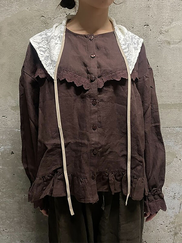 立川店/EC限定】リネンバブーシュカ付エトワールブラウス（ブラック