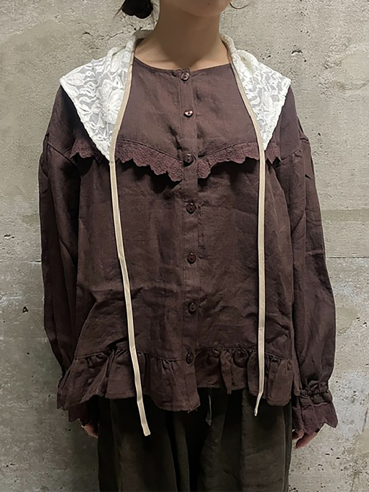 立川店/EC限定】リネンバブーシュカ付エトワールブラウス（ブラック