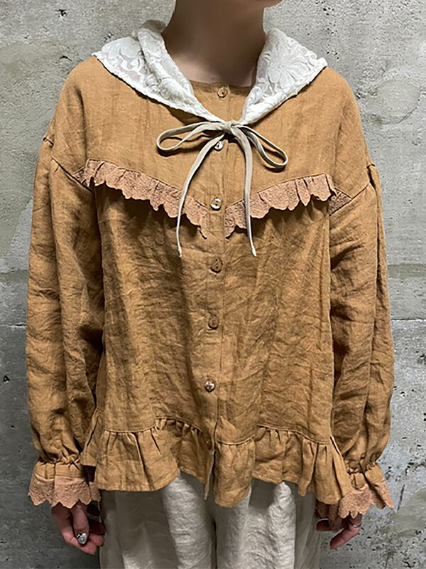 立川店/EC限定】リネンバブーシュカ付エトワールブラウス（ブラック