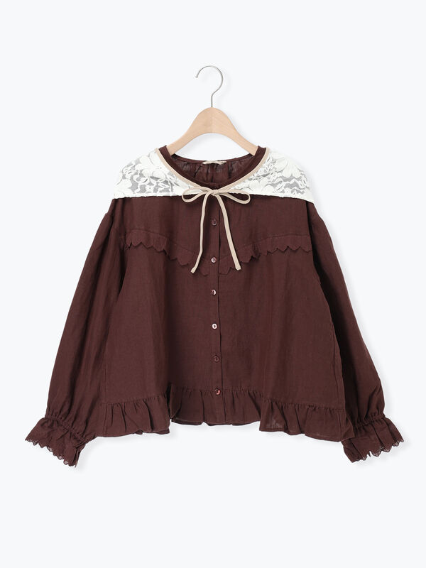 立川店/EC限定】リネンバブーシュカ付エトワールブラウス（ブラック