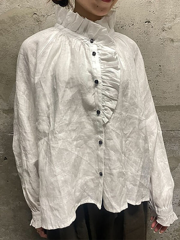 立川店/EC限定】リネンエフォートレスブラウス（オフホワイト/ブラック