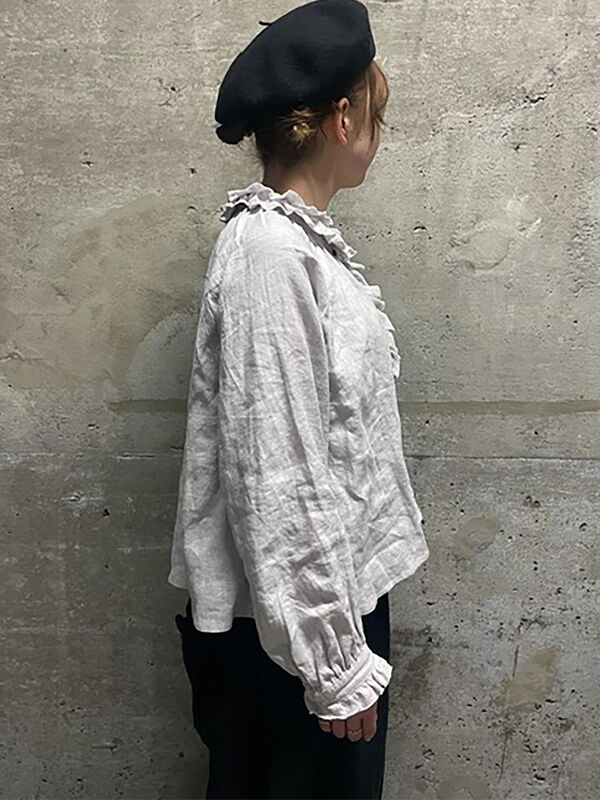 立川店/EC限定】リネンエフォートレスブラウス（オフホワイト/ブラック