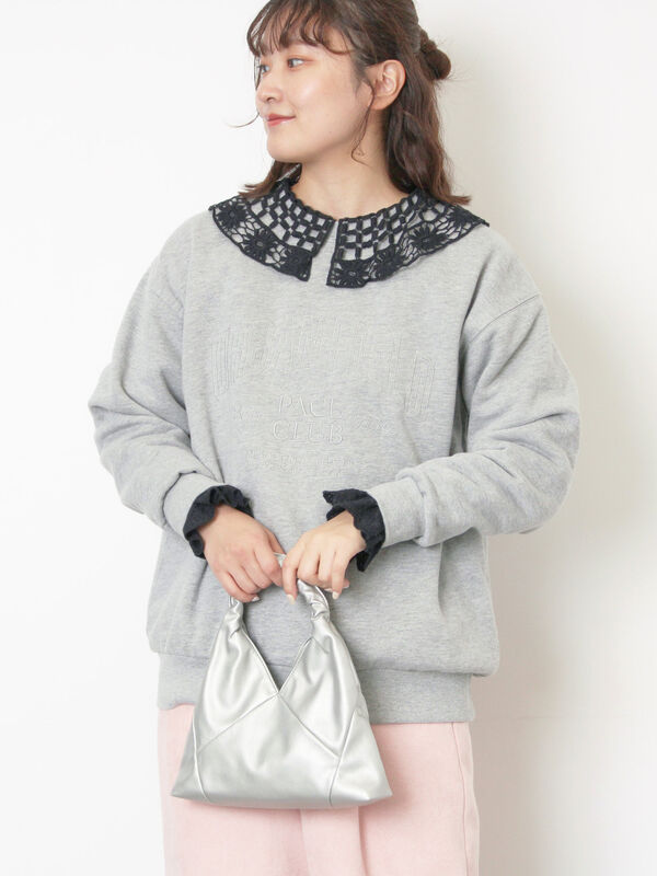 mame 刺繍入りグレー トレーナー　1サイズ トレーナー ポンチスウェード ヒゲ刺繍 クルーネック トレーナー