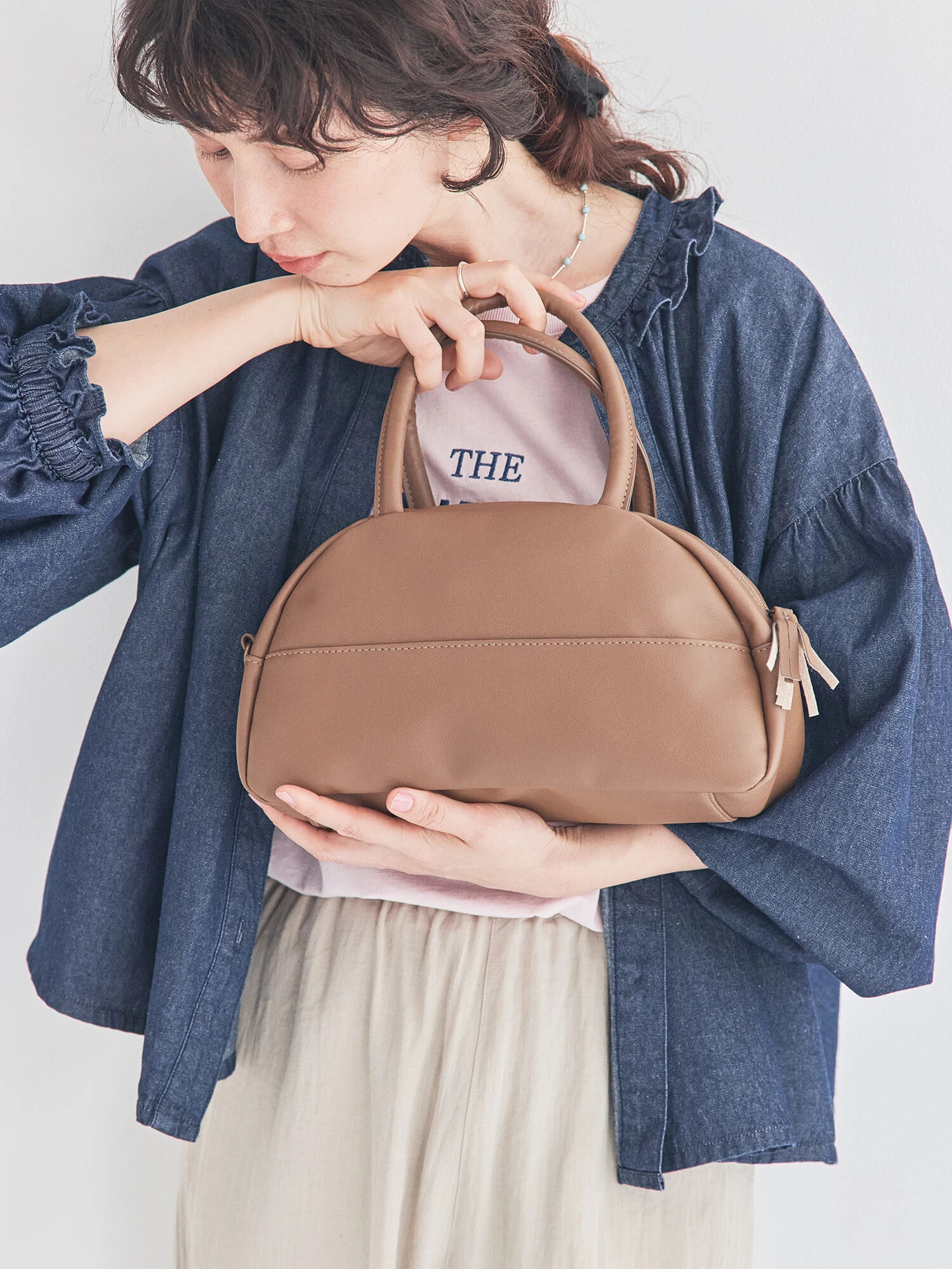 2WAY】ボストンショルダーバッグ（ブラック/モカ/バッグ/バッグ