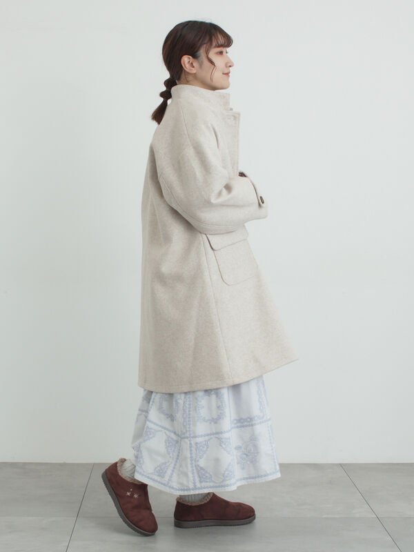 ウールライクスタンドネックコート（チャコールグレー/ピンク/ベージュ