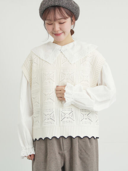 ラベンダー★新品★ｓｍ２★前後着＊人気定番ケーブル編みニットベスト ラベンダー☆新品☆sm2☆前後着＊人気定番ケーブル編みニットベスト