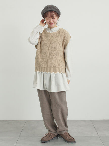 クロシェ風配色ニットベスト（オフホワイト/ブラック/ベージュ）｜Samansa Mos2（サマンサ モスモス）通販