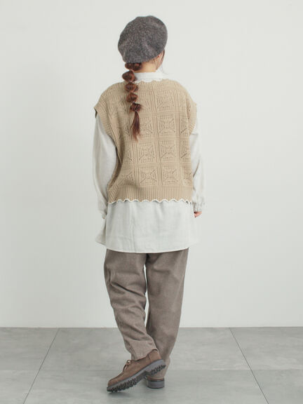 クロシェ風配色ニットベスト（オフホワイト/ブラック/ベージュ）｜Samansa Mos2（サマンサ モスモス）通販