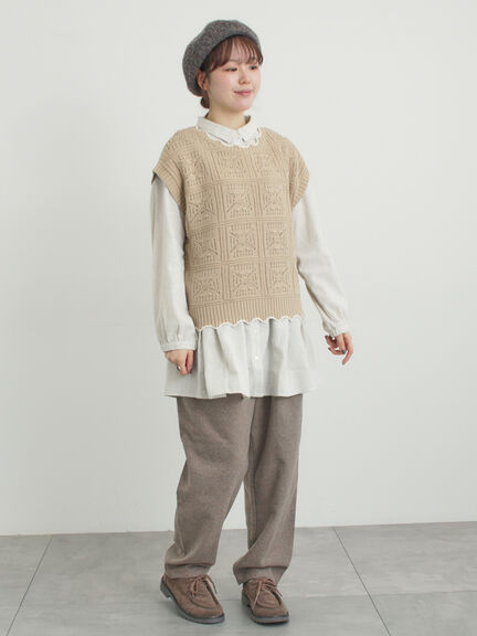 クロシェ風配色ニットベスト（オフホワイト/ブラック/ベージュ）｜Samansa Mos2（サマンサ モスモス）通販