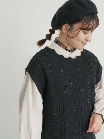 クロシェ風配色ニットベスト（オフホワイト/ブラック/ベージュ）｜Samansa Mos2（サマンサ モスモス）通販