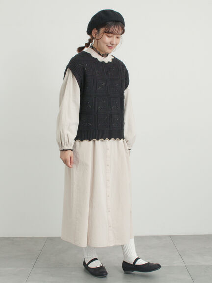 クロシェ風配色ニットベスト（オフホワイト/ブラック/ベージュ）｜Samansa Mos2（サマンサ モスモス）通販