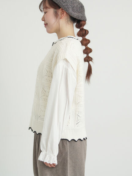 クロシェ風配色ニットベスト（オフホワイト/ブラック/ベージュ）｜Samansa Mos2（サマンサ モスモス）通販