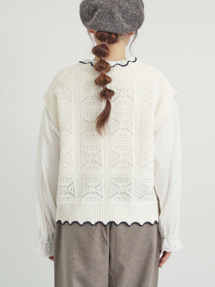 クロシェ風配色ニットベスト（オフホワイト/ブラック/ベージュ）｜Samansa Mos2（サマンサ モスモス）通販