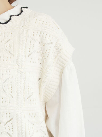 クロシェ風配色ニットベスト（オフホワイト/ブラック/ベージュ）｜Samansa Mos2（サマンサ モスモス）通販