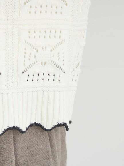 クロシェ風配色ニットベスト（オフホワイト/ブラック/ベージュ）｜Samansa Mos2（サマンサ モスモス）通販