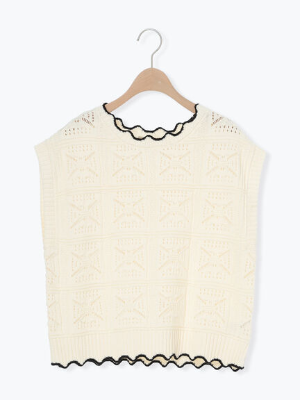 クロシェ風配色ニットベスト（オフホワイト/ブラック/ベージュ）｜Samansa Mos2（サマンサ モスモス）通販