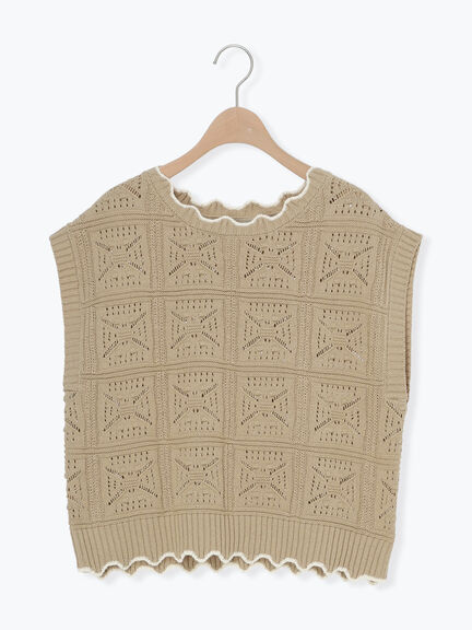 クロシェ風配色ニットベスト（オフホワイト/ブラック/ベージュ）｜Samansa Mos2（サマンサ モスモス）通販