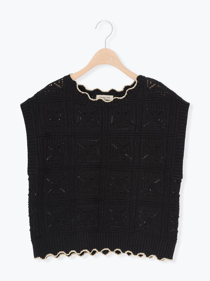 クロシェ風配色ニットベスト（オフホワイト/ブラック/ベージュ）｜Samansa Mos2（サマンサ モスモス）通販