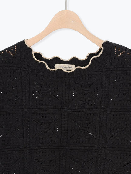 クロシェ風配色ニットベスト（オフホワイト/ブラック/ベージュ）｜Samansa Mos2（サマンサ モスモス）通販