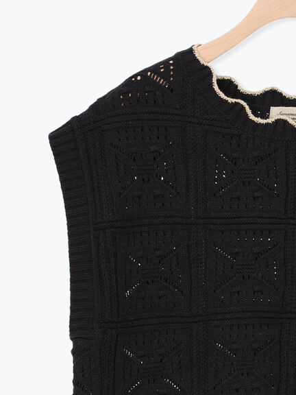 クロシェ風配色ニットベスト（オフホワイト/ブラック/ベージュ）｜Samansa Mos2（サマンサ モスモス）通販