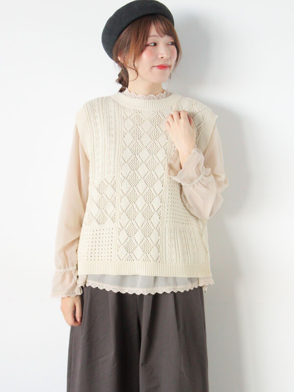 前後2WAYパッチワークニットベスト（チャコールグレー/グリーン/キナリ）｜Samansa Mos2（サマンサ モスモス）通販