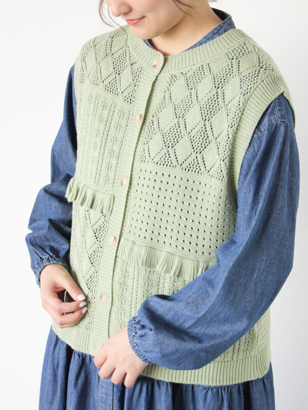 前後2WAYパッチワークニットベスト（グリーン）｜Samansa Mos2（サマンサ モスモス）通販