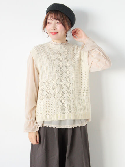 前後2WAYパッチワークニットベスト（チャコールグレー/グリーン/キナリ）｜Samansa Mos2（サマンサ モスモス）通販