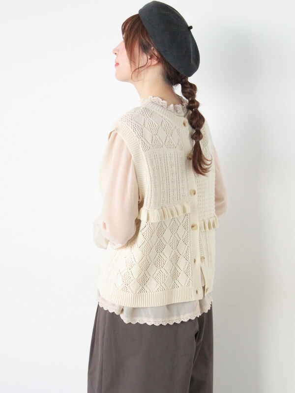 前後2WAYパッチワークニットベスト（チャコールグレー/グリーン/キナリ