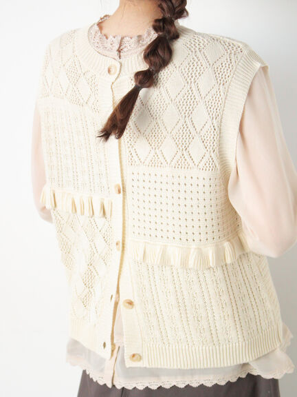 前後2WAYパッチワークニットベスト（チャコールグレー/グリーン/キナリ）｜Samansa Mos2（サマンサ モスモス）通販