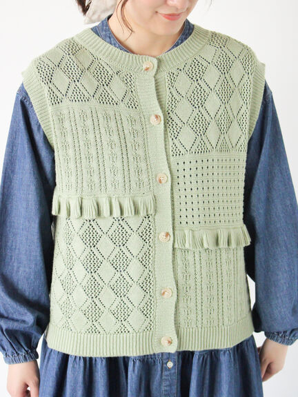 前後2WAYパッチワークニットベスト（チャコールグレー/グリーン/キナリ）｜Samansa Mos2（サマンサ モスモス）通販