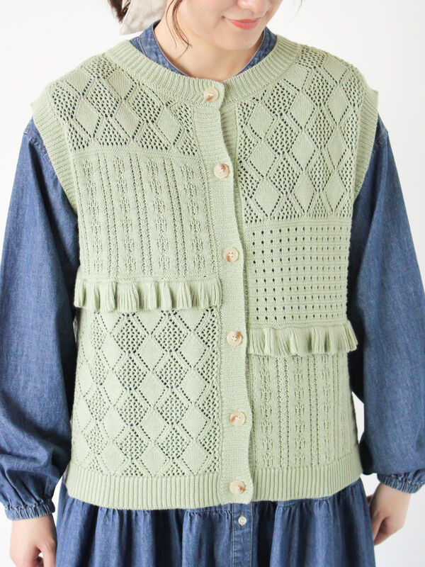 セール】 前後2WAYパッチワークニットベスト（チャコールグレー