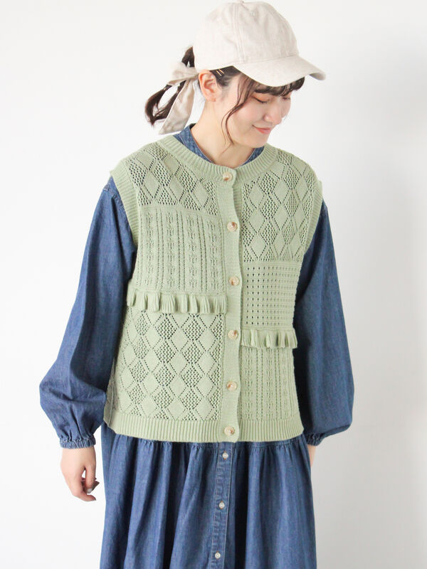 セール】 前後2WAYパッチワークニットベスト（チャコールグレー