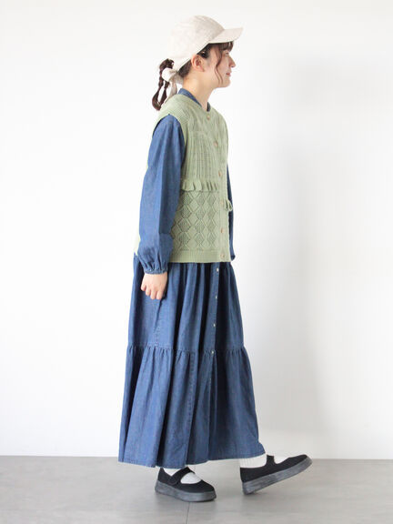 前後2WAYパッチワークニットベスト（チャコールグレー/グリーン/キナリ）｜Samansa Mos2（サマンサ モスモス）通販