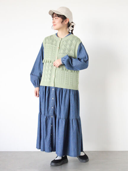 前後2WAYパッチワークニットベスト（チャコールグレー/グリーン/キナリ）｜Samansa Mos2（サマンサ モスモス）通販
