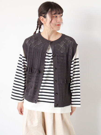 前後2WAYパッチワークニットベスト（チャコールグレー/グリーン/キナリ）｜Samansa Mos2（サマンサ モスモス）通販