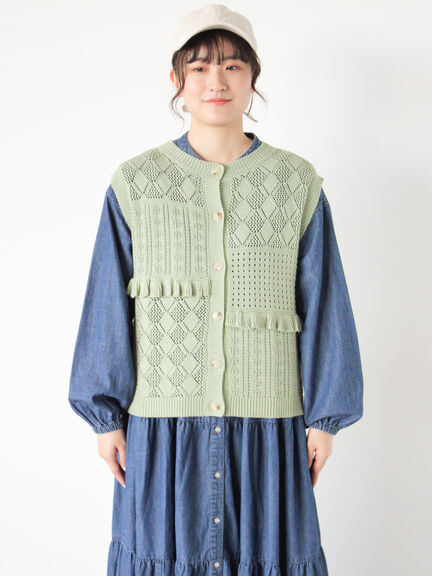 前後2WAYパッチワークニットベスト（チャコールグレー/グリーン/キナリ）｜Samansa Mos2（サマンサ モスモス）通販