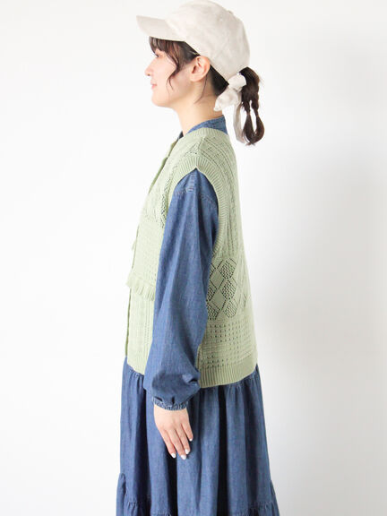 前後2WAYパッチワークニットベスト（チャコールグレー/グリーン/キナリ）｜Samansa Mos2（サマンサ モスモス）通販