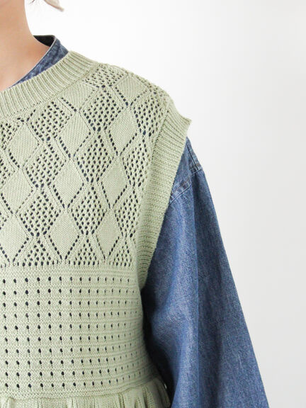 前後2WAYパッチワークニットベスト（チャコールグレー/グリーン/キナリ）｜Samansa Mos2（サマンサ モスモス）通販