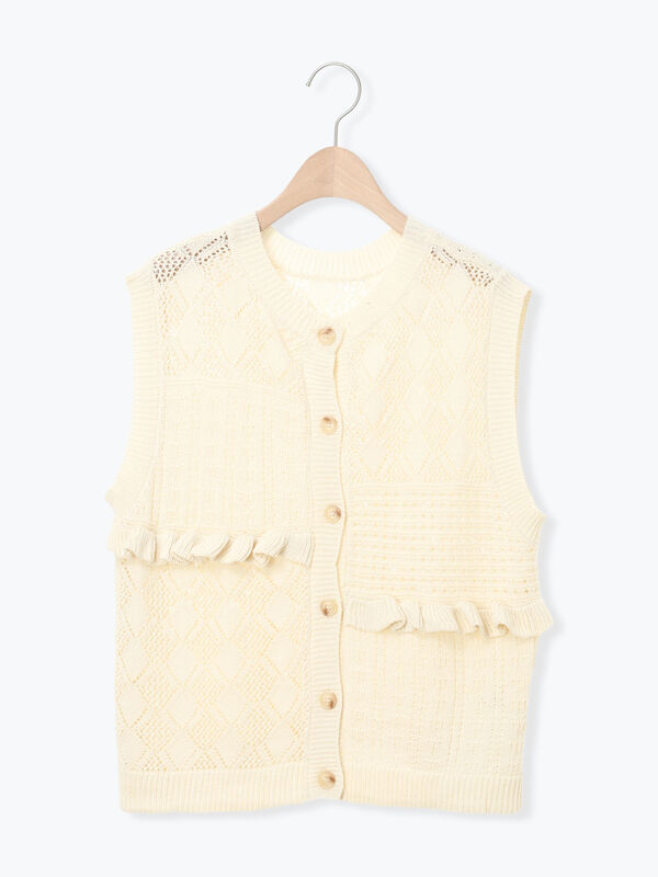 前後2WAYパッチワークニットベスト（チャコールグレー/グリーン/キナリ