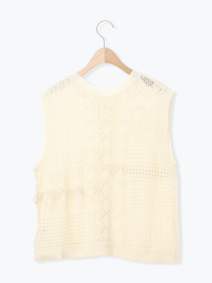 前後2WAYパッチワークニットベスト（チャコールグレー/グリーン/キナリ）｜Samansa Mos2（サマンサ モスモス）通販