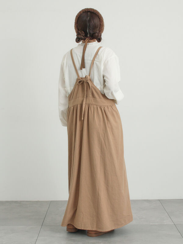 セール】 エプロンジャンパースカート（チャコールグレー/ベージュ